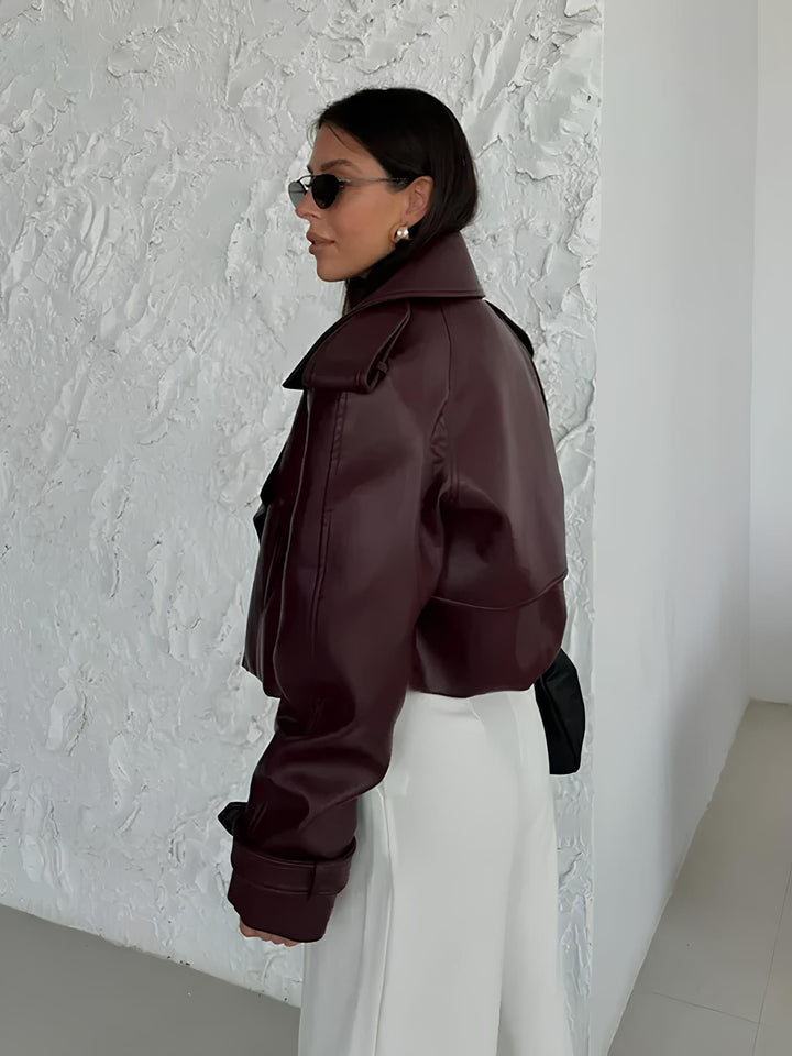 Lunaria Women Jacket Andrea Cropped Faux Leather Jacket