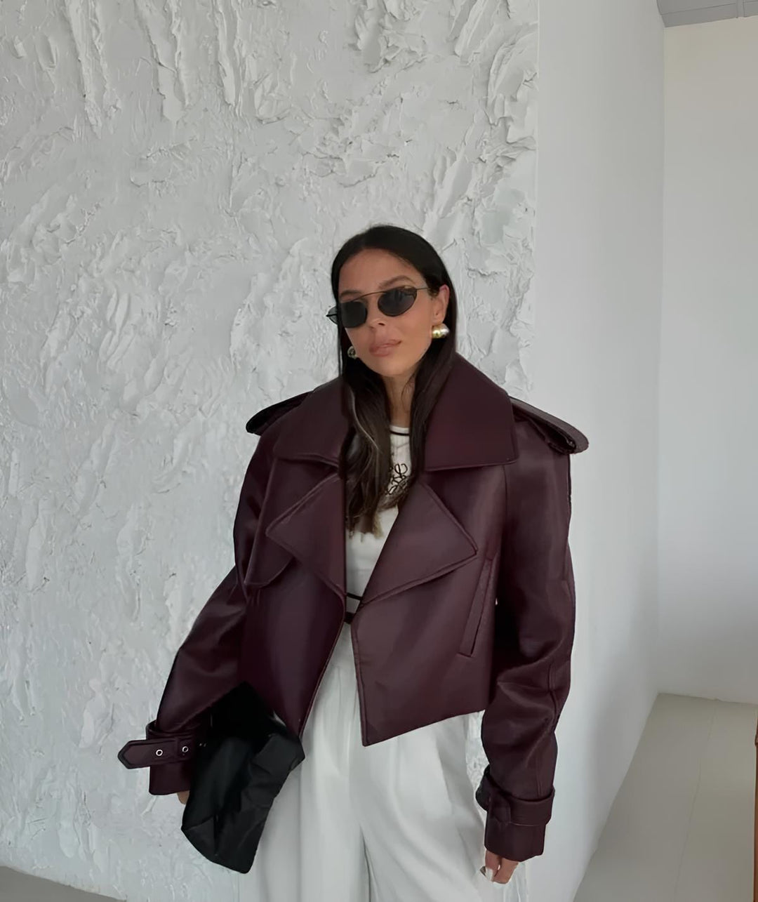 Lunaria Women Jacket Andrea Cropped Faux Leather Jacket