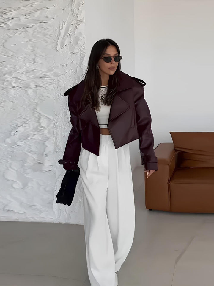 Lunaria Women Jacket Andrea Cropped Faux Leather Jacket