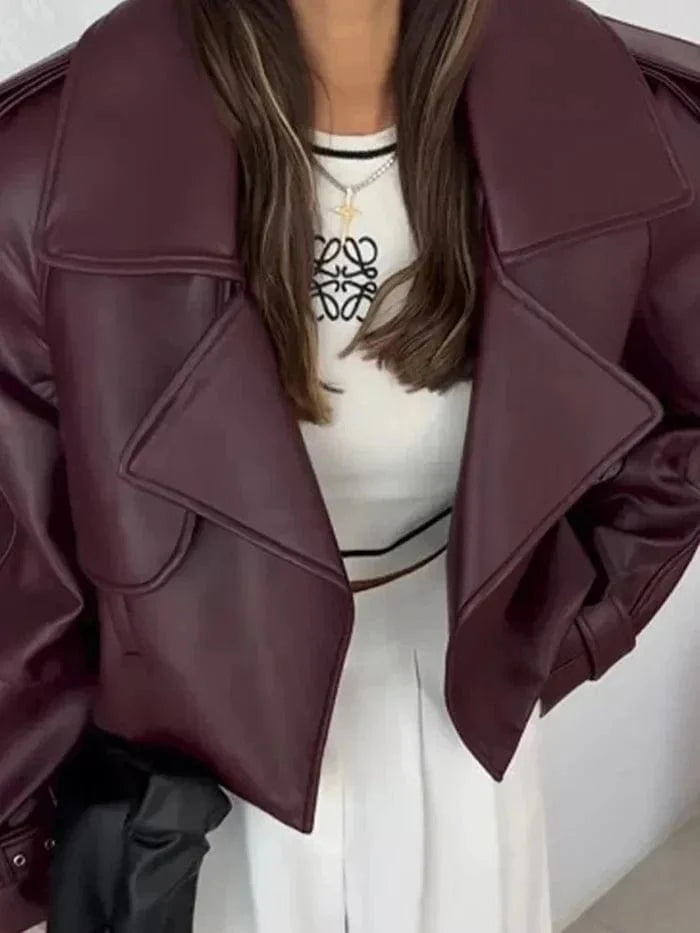 Lunaria Women Jacket Andrea Cropped Faux Leather Jacket