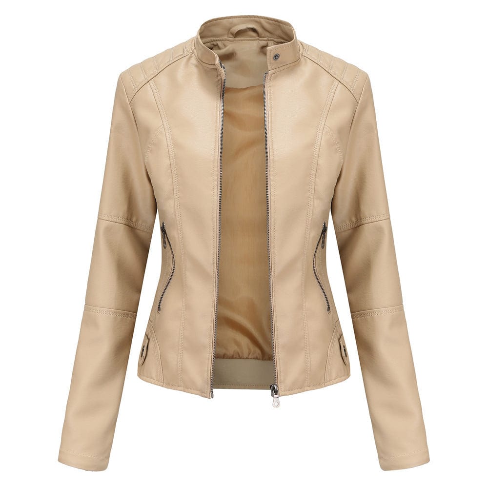 Lunaria Women Jacket Apricot / S Ashley Slim Fit Faux Leather Moto Jacket