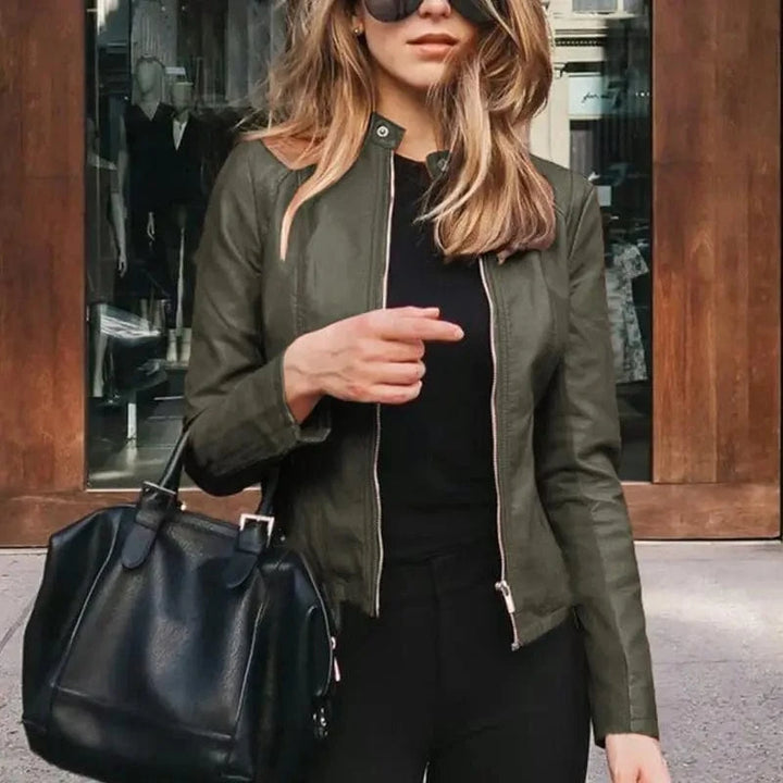 Lunaria Women Jacket army green / S Amanda Women's Classic Zip Up Faux Leather Moto Jacket
