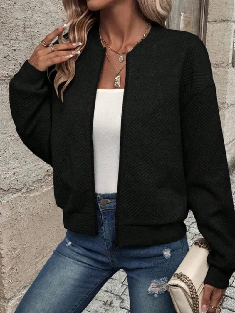 Lunaria Women Jacket Black / S Alani Textured Zip Free Bomber Jacket