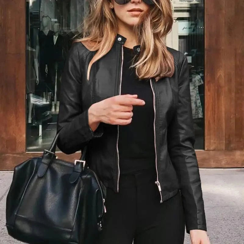 Lunaria Women Jacket black / S Amanda Women's Classic Zip Up Faux Leather Moto Jacket