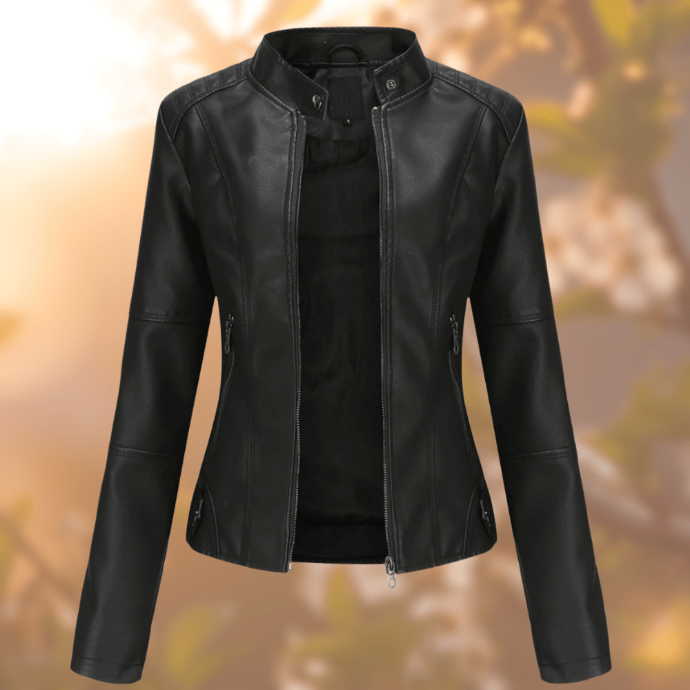 Lunaria Women Jacket Black / S Ashley Slim Fit Faux Leather Moto Jacket