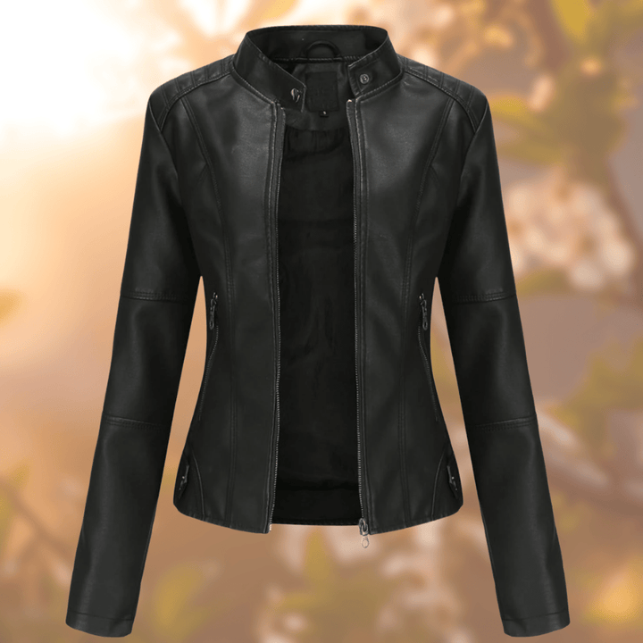 Lunaria Women Jacket Black / S Ashley Slim Fit Faux Leather Moto Jacket