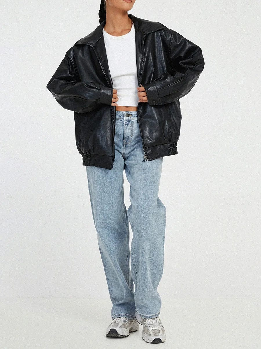 Lunaria Women Jacket Black / S Blakely Oversized Zip Bomber Jacket for Women