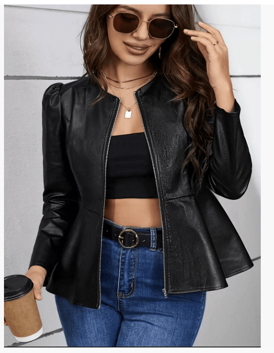 Lunaria Women Jacket Black / S Windsor Tailored Fitted Zip Peplum Jacket For Office