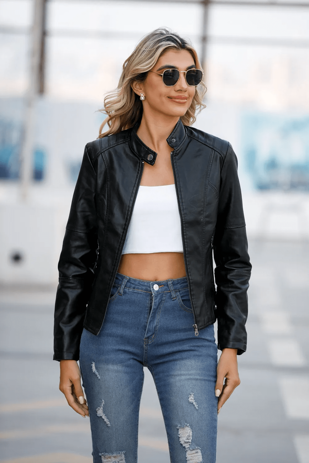 Lunaria Women Jacket Black / XS Johanna Slim Fit Moto Jacket