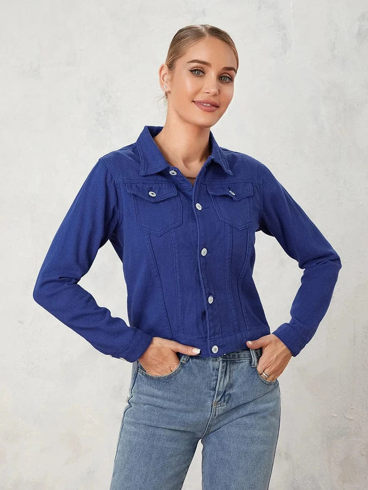 Lunaria Women Jacket Blue / XL Alicia Classic Cotton Button Down Denim Jacket