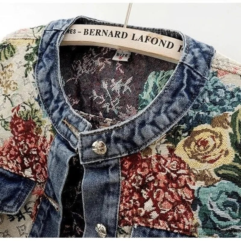 Lunaria Women Jacket Brittany Floral Jacquard Denim Jacket