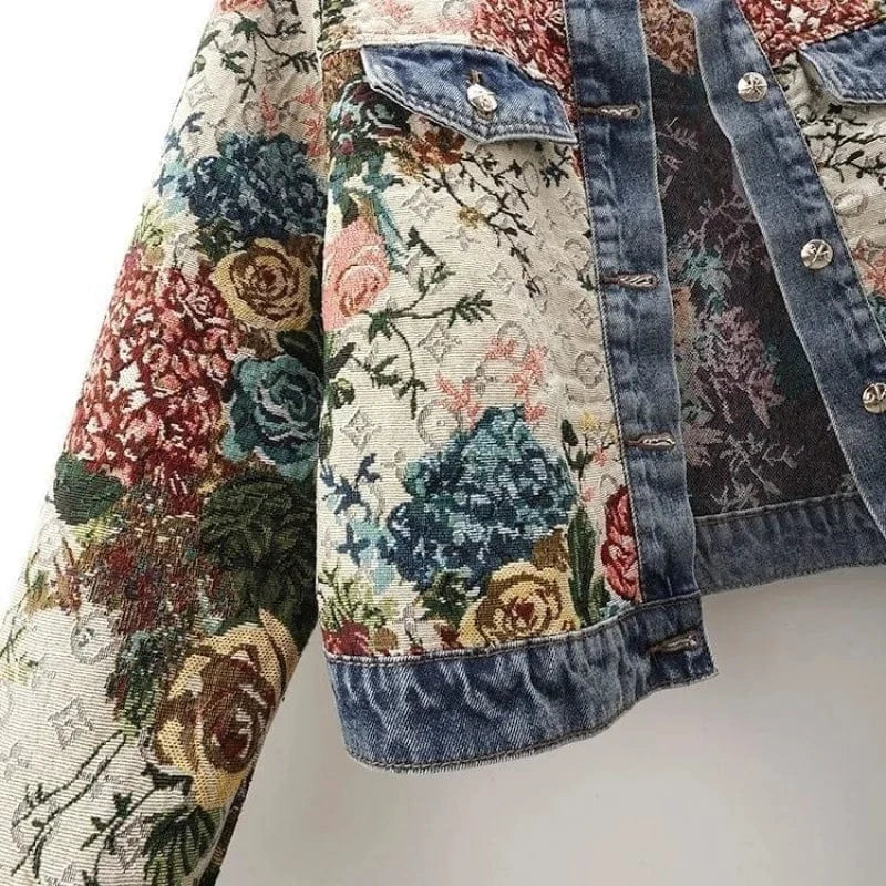 Lunaria Women Jacket Brittany Floral Jacquard Denim Jacket