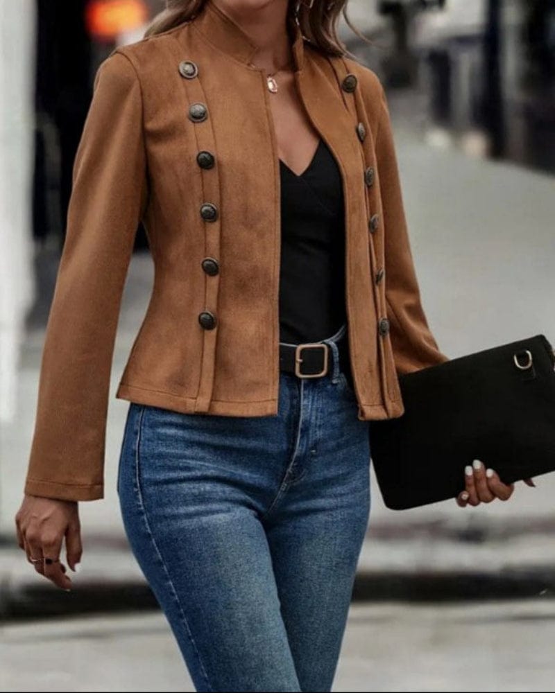 Lunaria Women Jacket Brown / S (8) Angelica Elegant Military Inspired Jacket