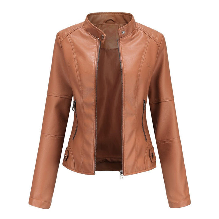Lunaria Women Jacket Camel / S Ashley Slim Fit Faux Leather Moto Jacket