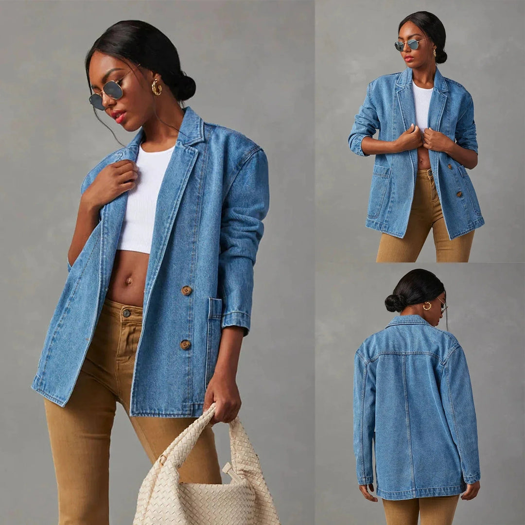 Lunaria Women Jacket Catalina Light Wash Denim Blazer Jacket