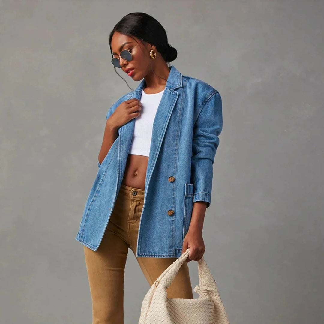 Lunaria Women Jacket Catalina Light Wash Denim Blazer Jacket