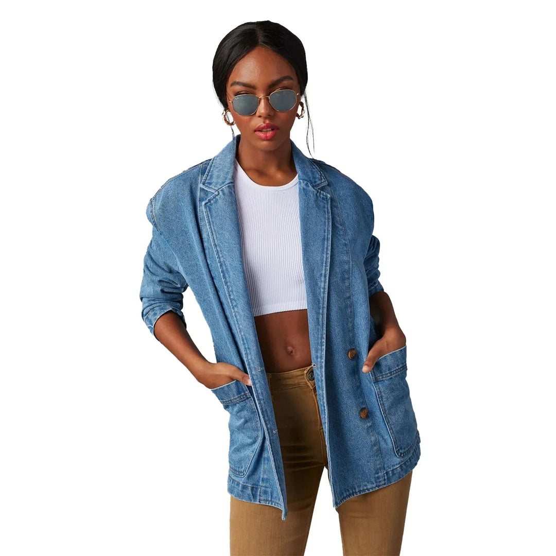 Lunaria Women Jacket Catalina Light Wash Denim Blazer Jacket