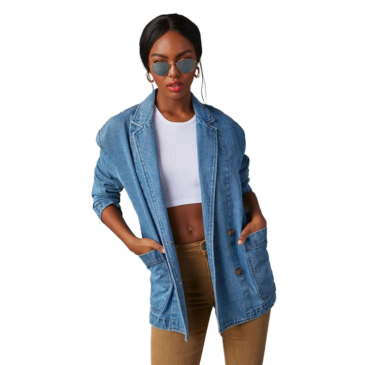 Lunaria Women Jacket Catalina Light Wash Denim Blazer Jacket