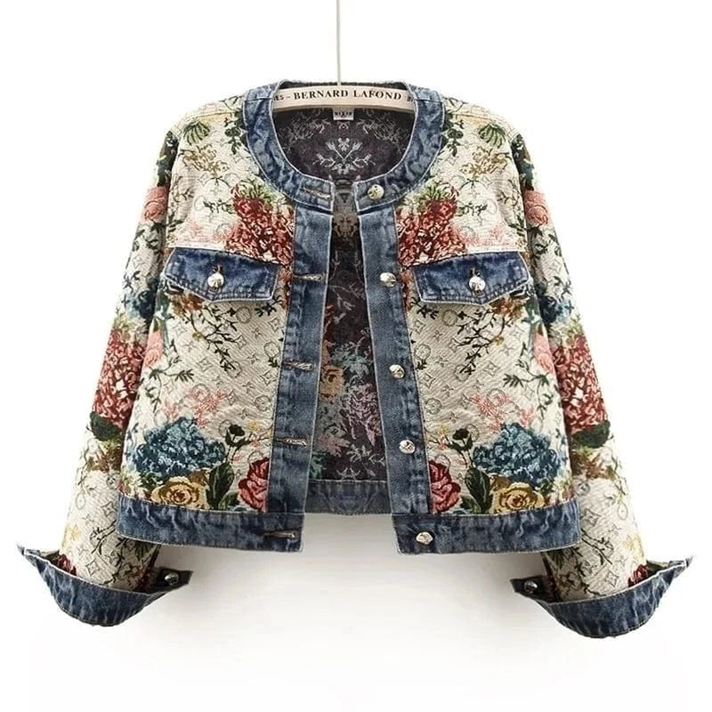 Lunaria Women Jacket coat / S Brittany Floral Jacquard Denim Jacket