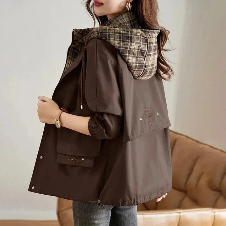 Lunaria Women Jacket Coffee / M Miranda Women Oversized Plaid Hooded Jacket