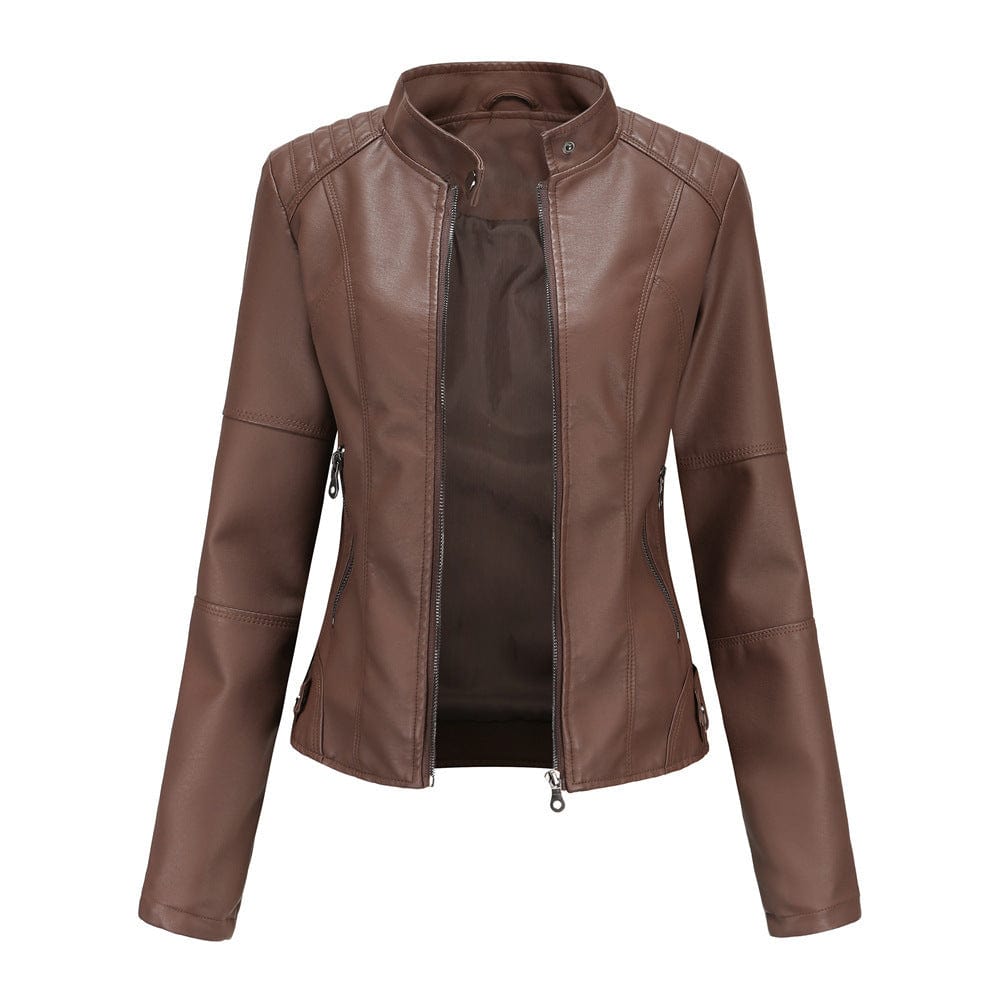 Lunaria Women Jacket Coffee / S Ashley Slim Fit Faux Leather Moto Jacket
