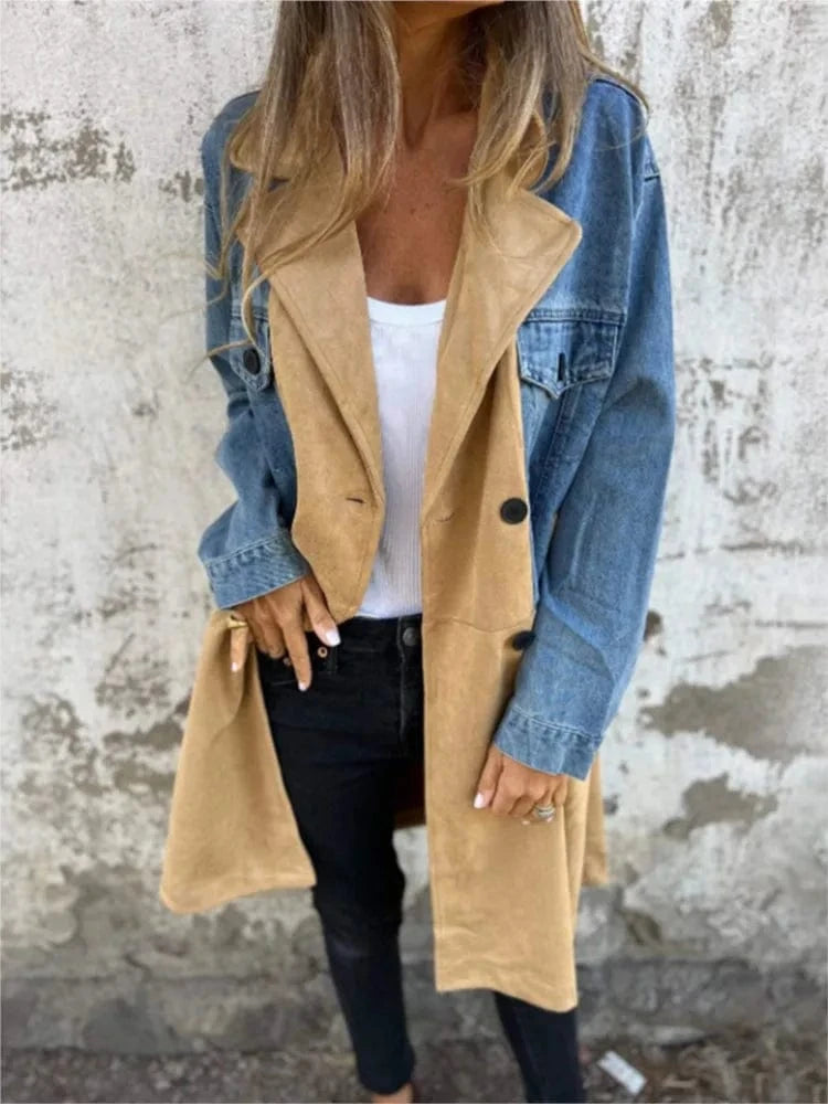 Lunaria Women Jacket Dana Women Mid Length Patchwork Denim Jacket Style