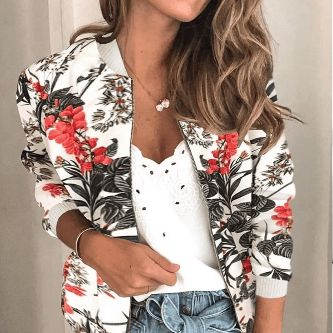 Lunaria Women Jacket Genevieve Floral Zip-Up Bomber Jacket