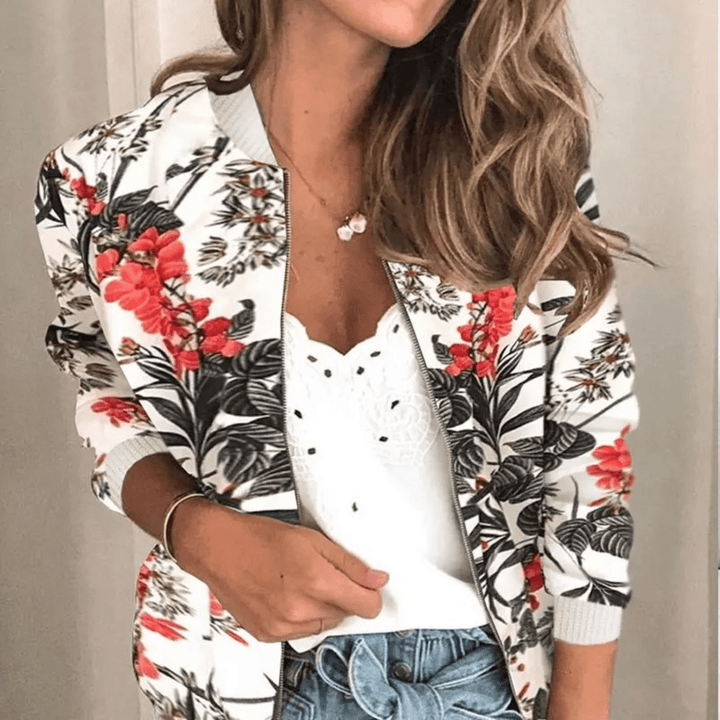 Lunaria Women Jacket Genevieve Floral Zip-Up Bomber Jacket