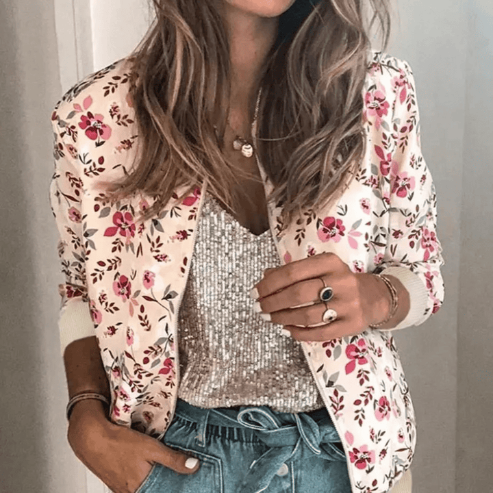 Lunaria Women Jacket Genevieve Floral Zip-Up Bomber Jacket
