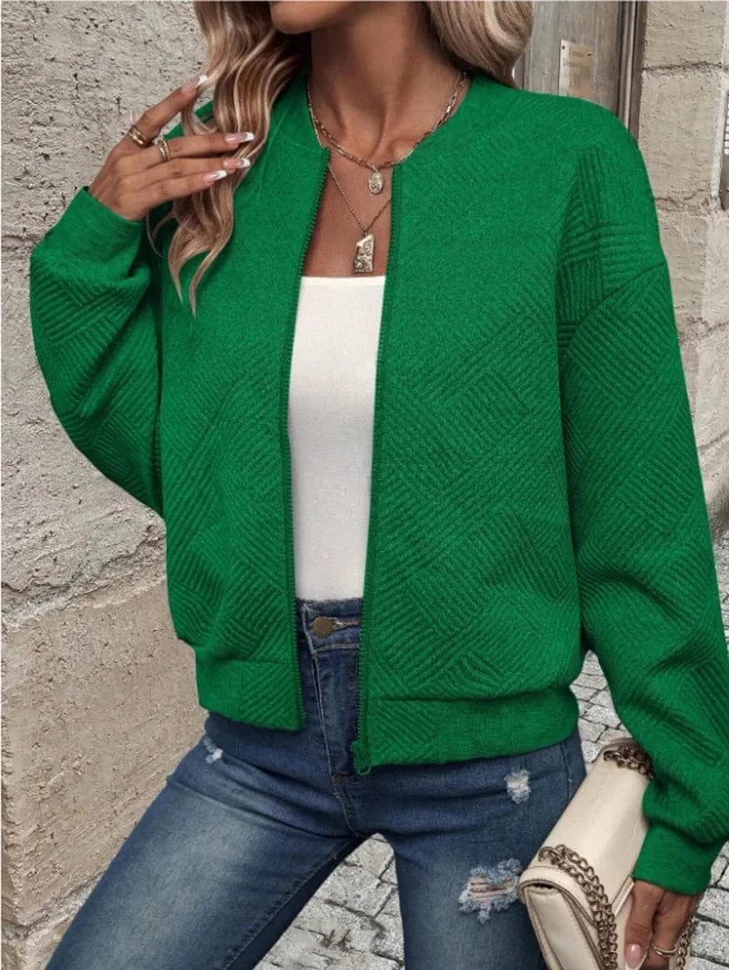 Lunaria Women Jacket Green / S Alani Textured Zip Free Bomber Jacket