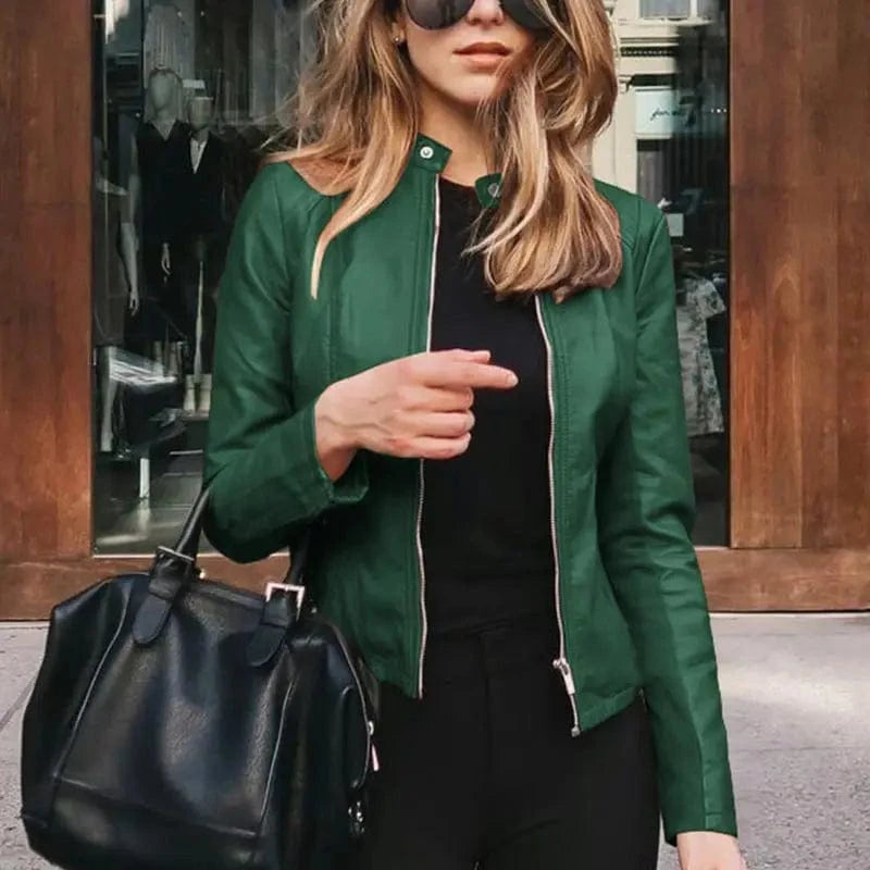 Lunaria Women Jacket green / S Amanda Women's Classic Zip Up Faux Leather Moto Jacket