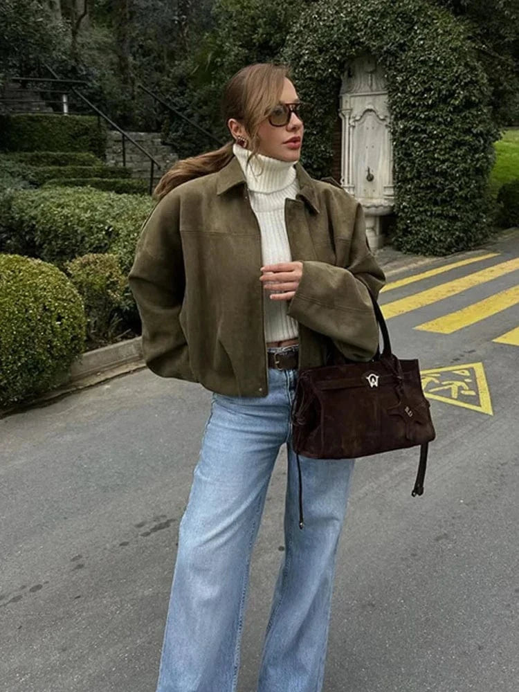 Lunaria Women Jacket green / S June Suede Bomber Jacket For Women