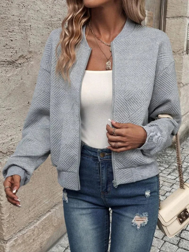 Lunaria Women Jacket Grey / S Alani Textured Zip Free Bomber Jacket
