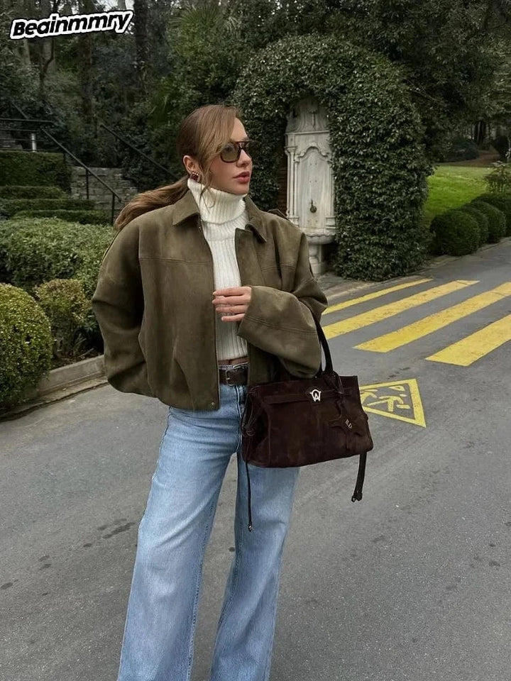 Lunaria Women Jacket June Suede Bomber Jacket For Women