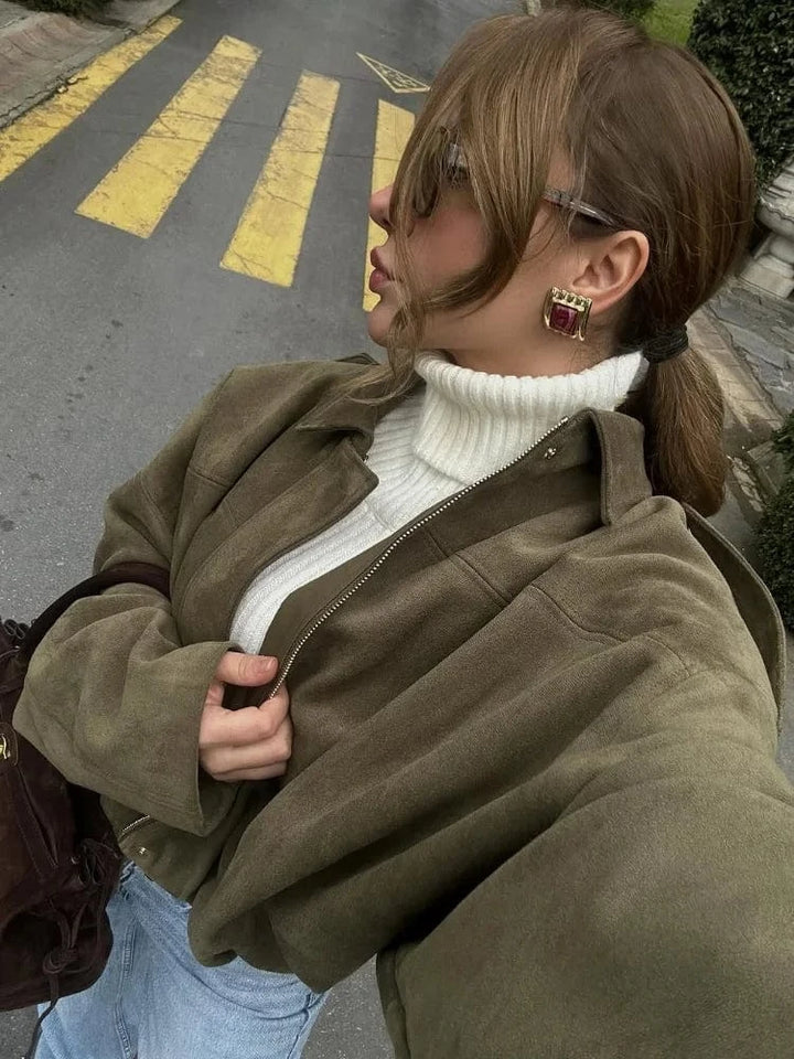 Lunaria Women Jacket June Suede Bomber Jacket For Women