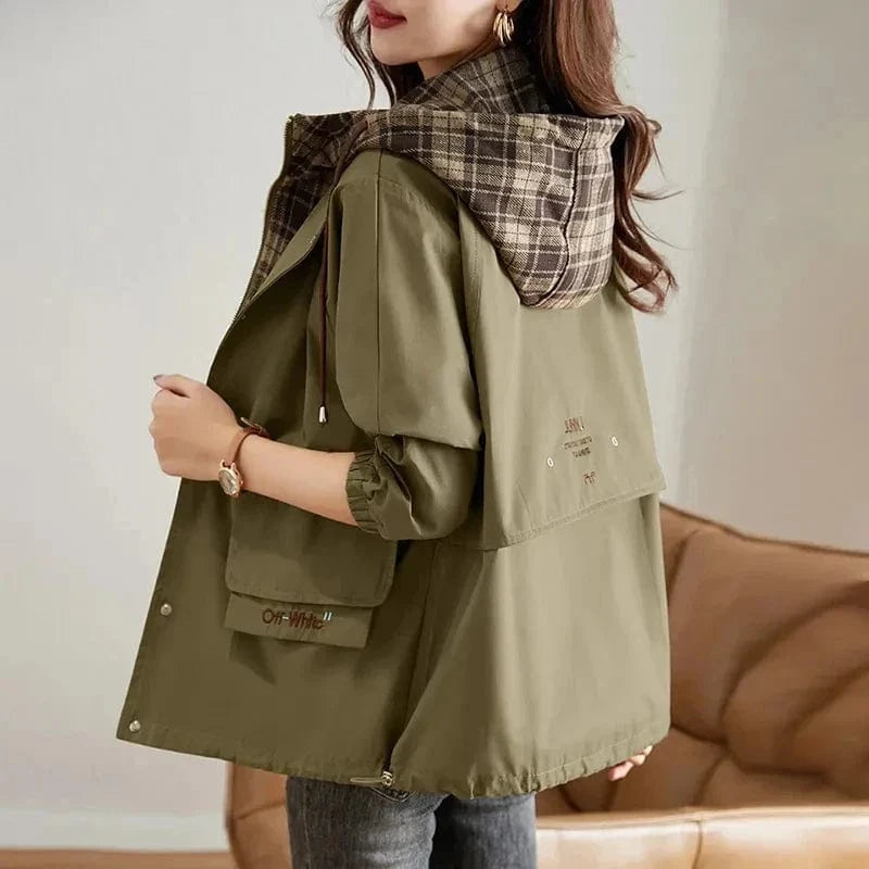 Lunaria Women Jacket Military Green / M Miranda Women Oversized Plaid Hooded Jacket