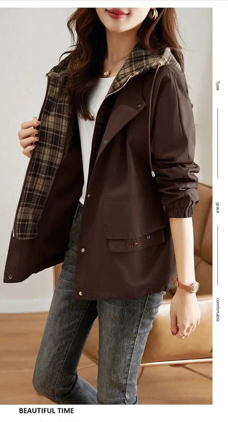Lunaria Women Jacket Miranda Women Oversized Plaid Hooded Jacket