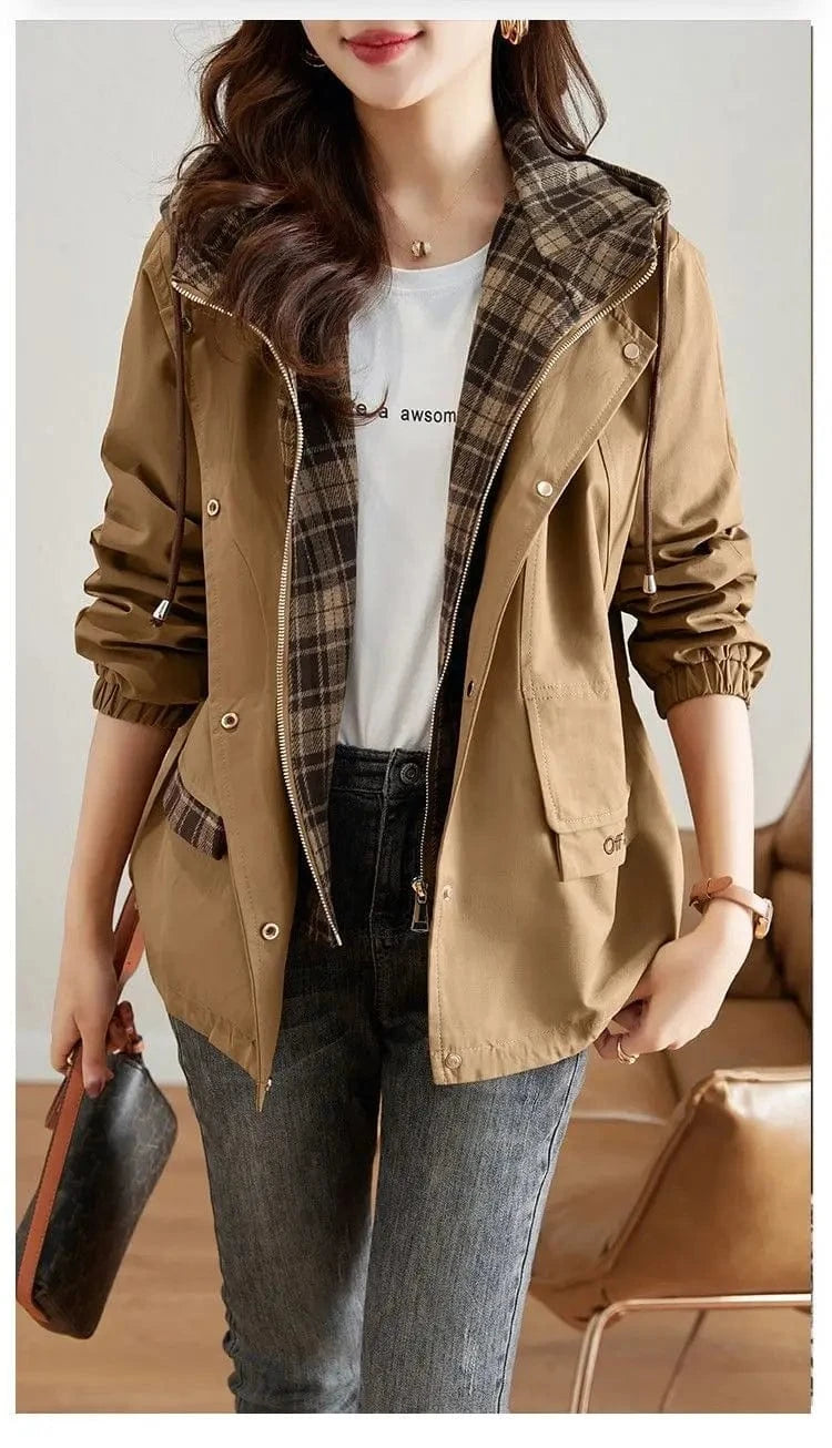 Lunaria Women Jacket Miranda Women Oversized Plaid Hooded Jacket