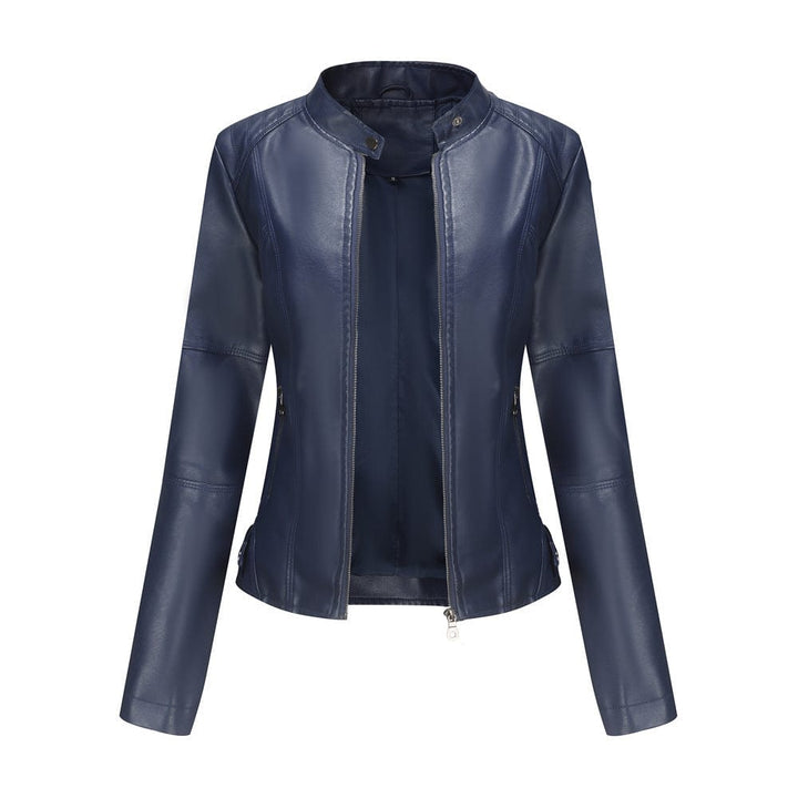Lunaria Women Jacket Navy / S Ashley Slim Fit Faux Leather Moto Jacket