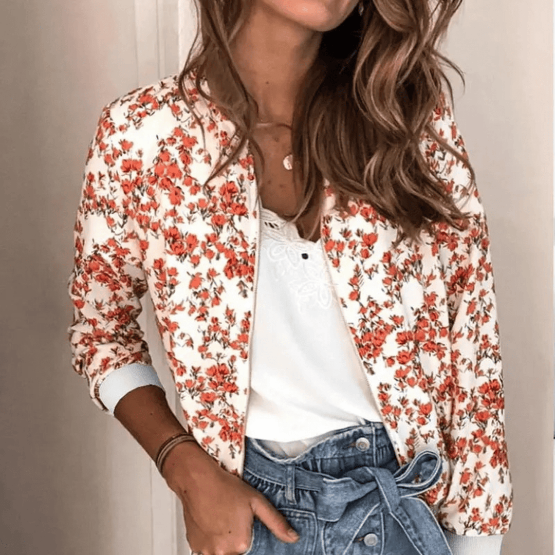 Lunaria Women Jacket Orange-White / S Genevieve Floral Zip-Up Bomber Jacket