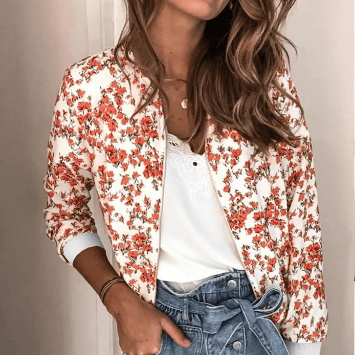 Lunaria Women Jacket Orange-White / S Genevieve Floral Zip-Up Bomber Jacket