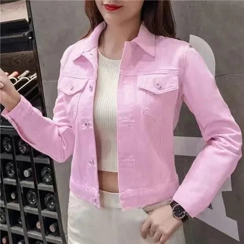 Lunaria Women Jacket Pink / XL Jennifer Short Denim Jacket For Women
