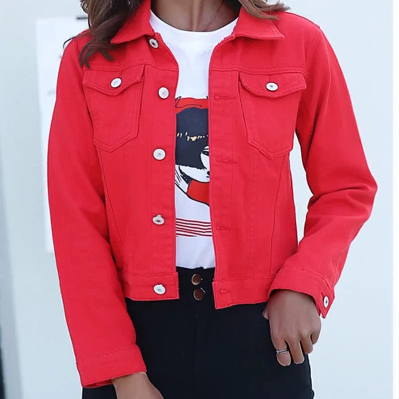 Lunaria Women Jacket Red / L Jennifer Short Denim Jacket For Women