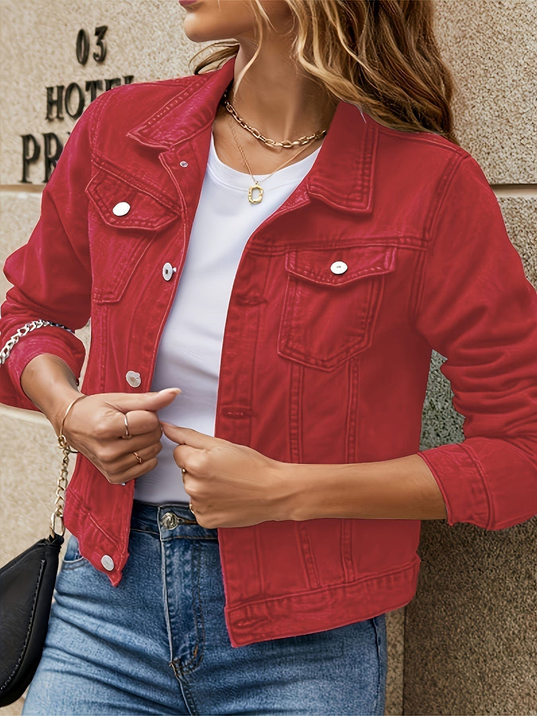 Lunaria Women Jacket Red / S Alison Classic Denim Jacket For Women