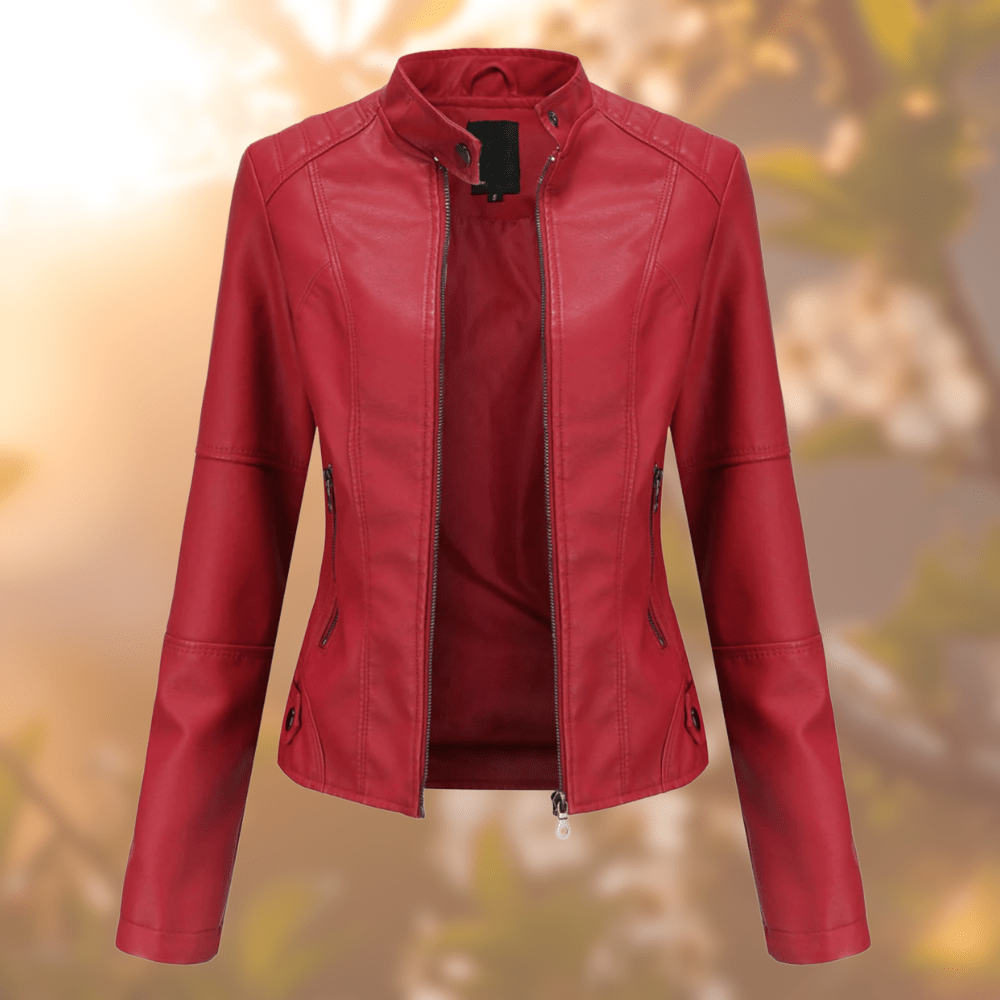 Lunaria Women Jacket Red / S Ashley Slim Fit Faux Leather Moto Jacket