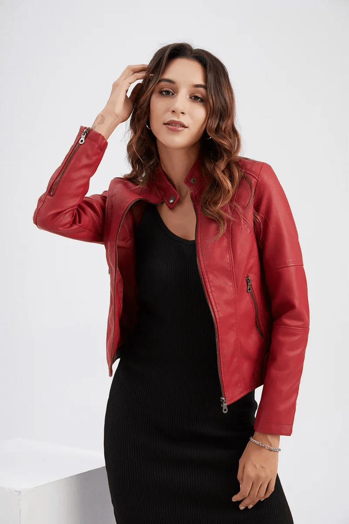 Lunaria Women Jacket Red / XS Johanna Slim Fit Moto Jacket