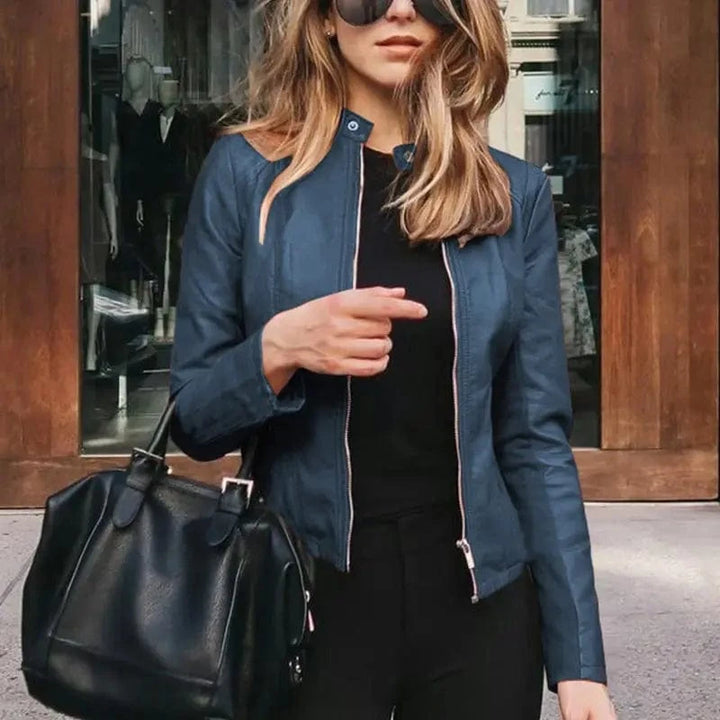Lunaria Women Jacket Royal Blue / S Amanda Women's Classic Zip Up Faux Leather Moto Jacket