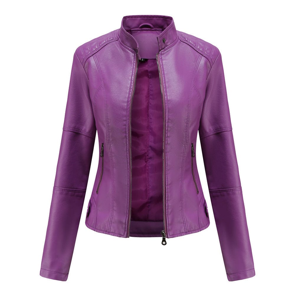Lunaria Women Jacket Violet / S Ashley Slim Fit Faux Leather Moto Jacket