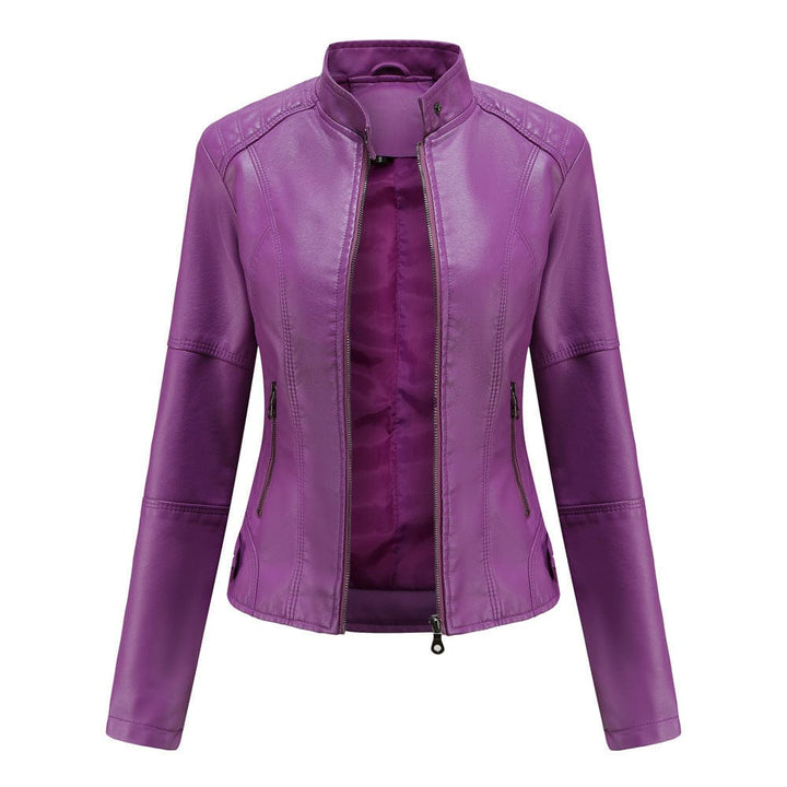 Lunaria Women Jacket Violet / S Ashley Slim Fit Faux Leather Moto Jacket
