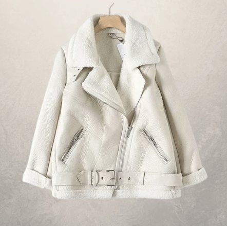 Lunaria Women Jacket White / L Bridget Faux Leather Motorcycle Jacket